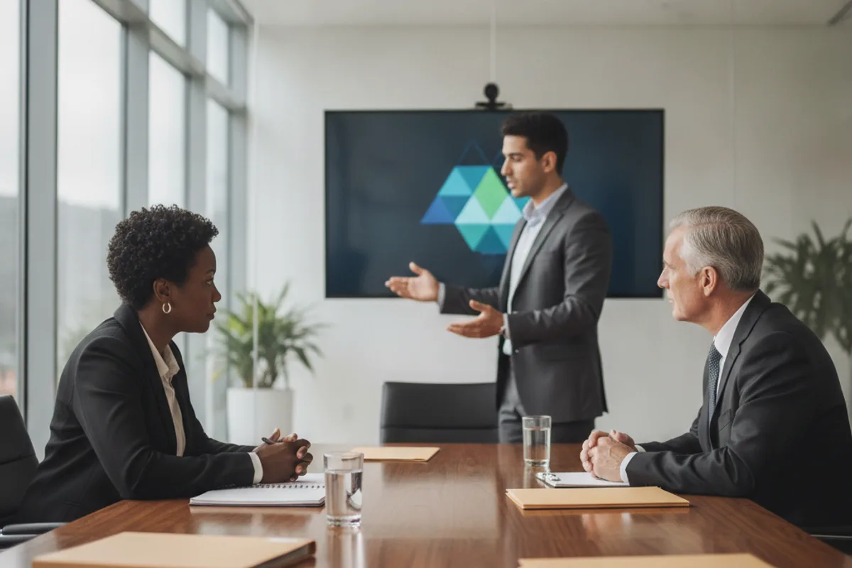 A diverse couple consults with an attorney in a bright conference room, discussing estate planning.