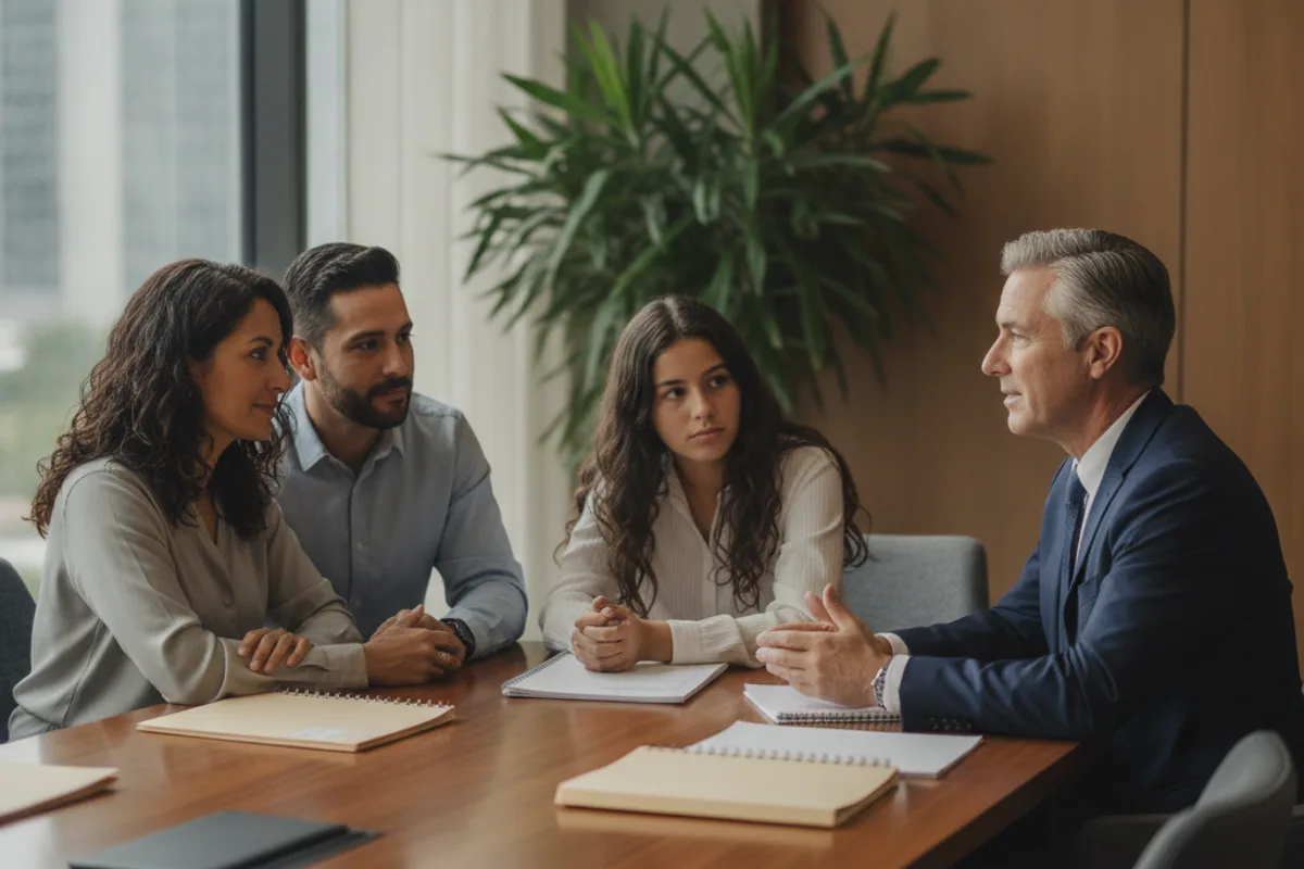Diverse family consulting with a legal advisor about the U.S. naturalization process.
