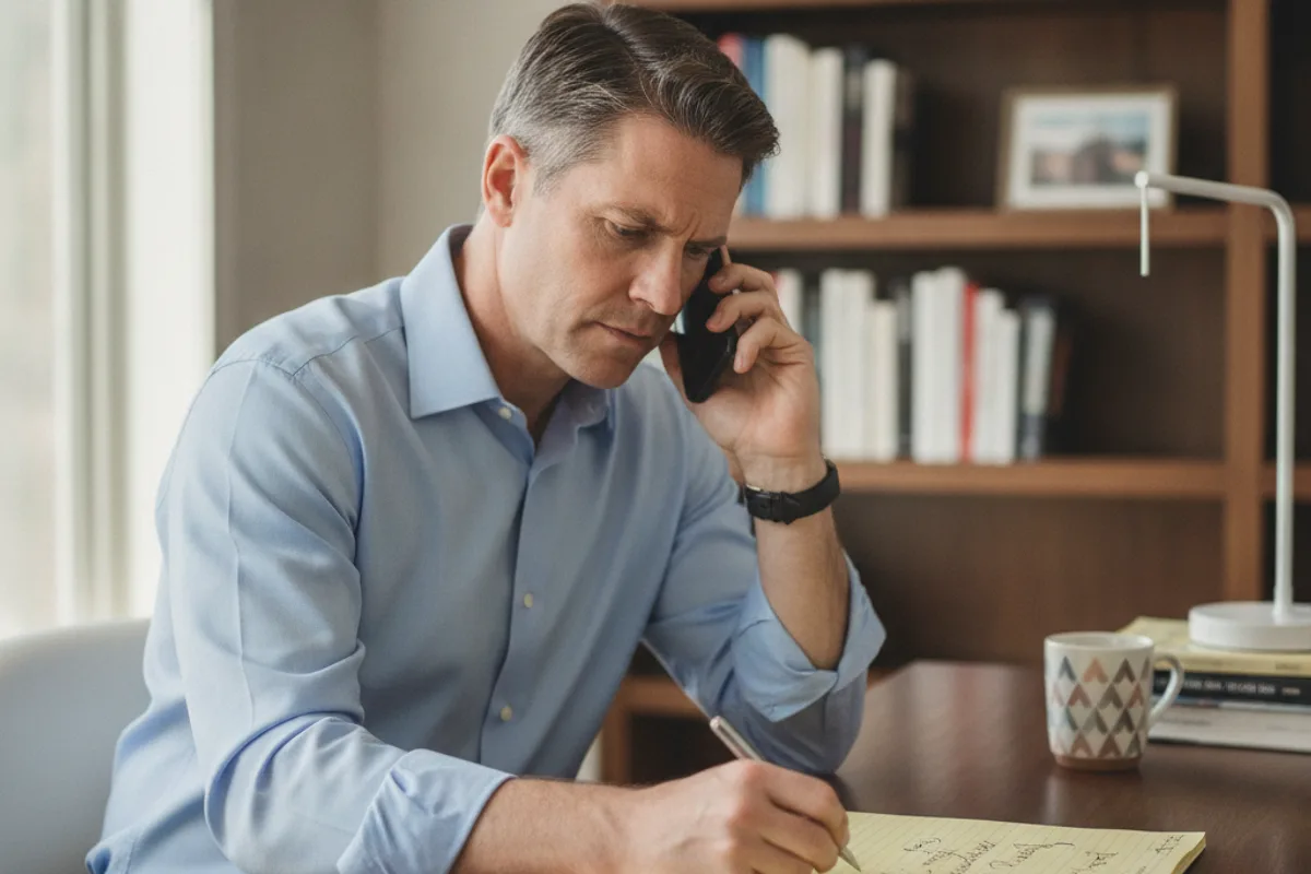 Man on phone with an advisor, discussing an IRS installment agreement.