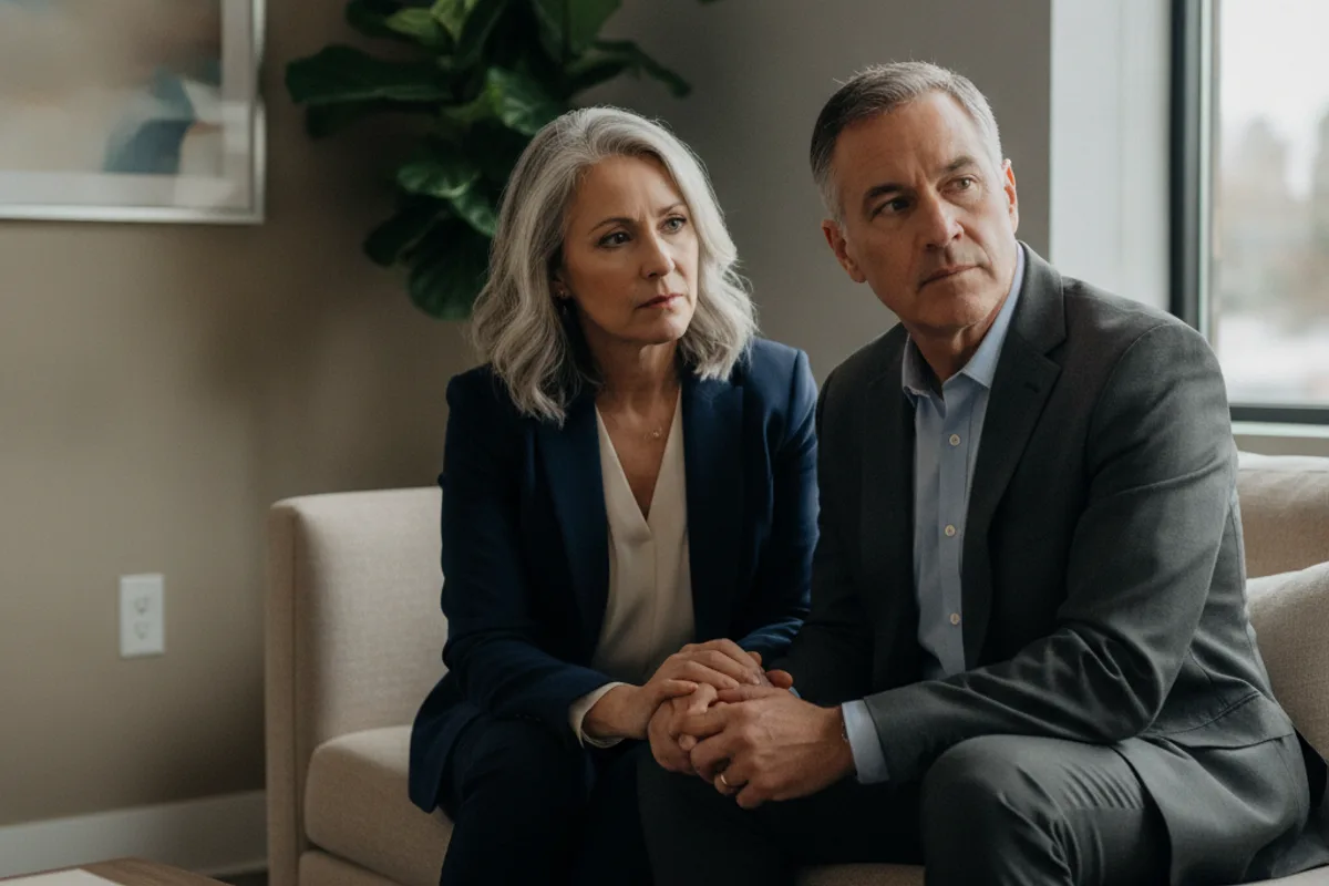 A diverse couple listens intently during a professional consultation, seeking advice.