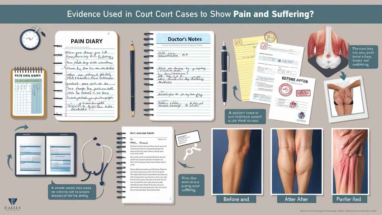 How to Show Pain and Suffering in a court case Collection of items mentioned pain diary doctor notes beforeafter photos that Shows the actual evidence used in cases